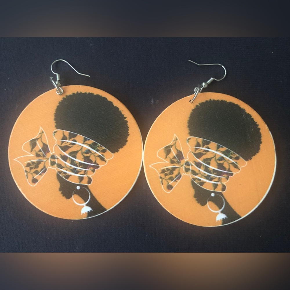 Women's Orange Afro Silhouette Drop Earrings